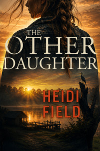 Book cover for The Other Daughter by Heidi Field, showing a woman seen from behind overlooking a sunlit lake, with a wooden dock, boathouse and a bird silhouetted against the sunset.