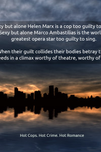 City scape with quote from blurb of Seduction of Guilt