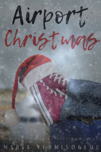 suitcase, airplane, window, feet over luggage, christmas hat, snow