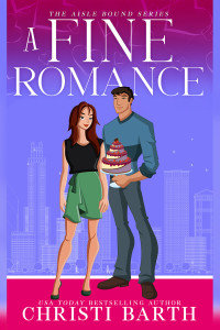 Cute couple in front of Chicago skyline, man holding a fancy cake