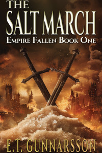Two swords in a cross set in a salt pile.