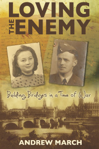 Image of Rike and Fred and the skyline of Dresden against a background of the letters they wrote to each other.