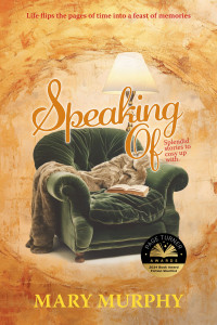 Plush comfy green velvet chair, with blanket strewn over armrest, book open on chair cushion and reading lamp behind. Background golden yellow.