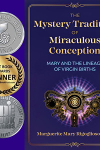 The Mystery Tradition of Miraculous Conception cover with three award stickers, including the Nautilus Book Award