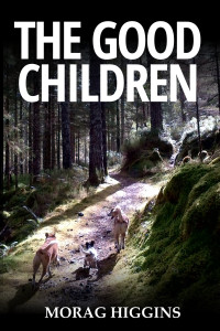 Three dogs running through woods