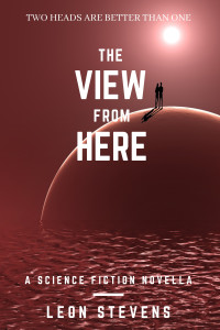 Two silhouetted figures standing on a sphere floating in the water.  