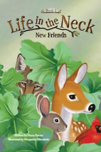 deer, rabbit, cardinal and coyote in a green garden