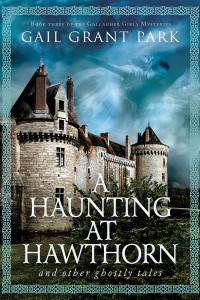 Castle in trees with ghostly image in the clouds