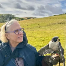 Author with peregrine falcon