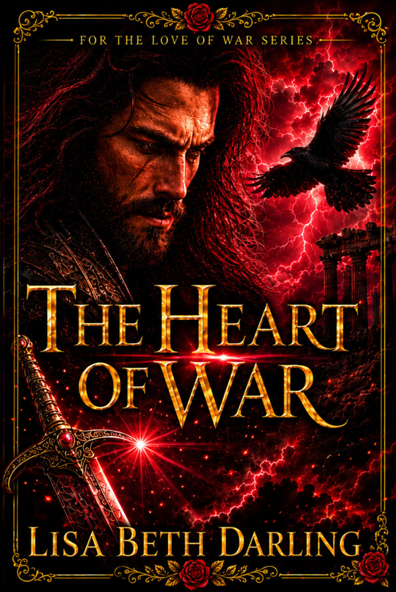 Ares God of War looks pensive with sword near him and raven flying over Olympus