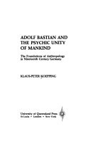 Cover of Adolf Bastian and the Psychic Unity of Mankind