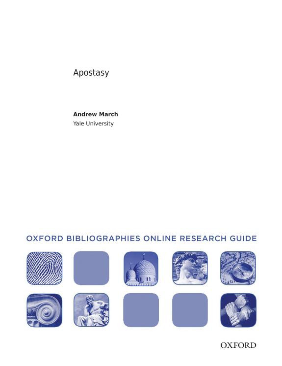 Cover of Apostasy: Oxford Bibliographies Online Research Guide
