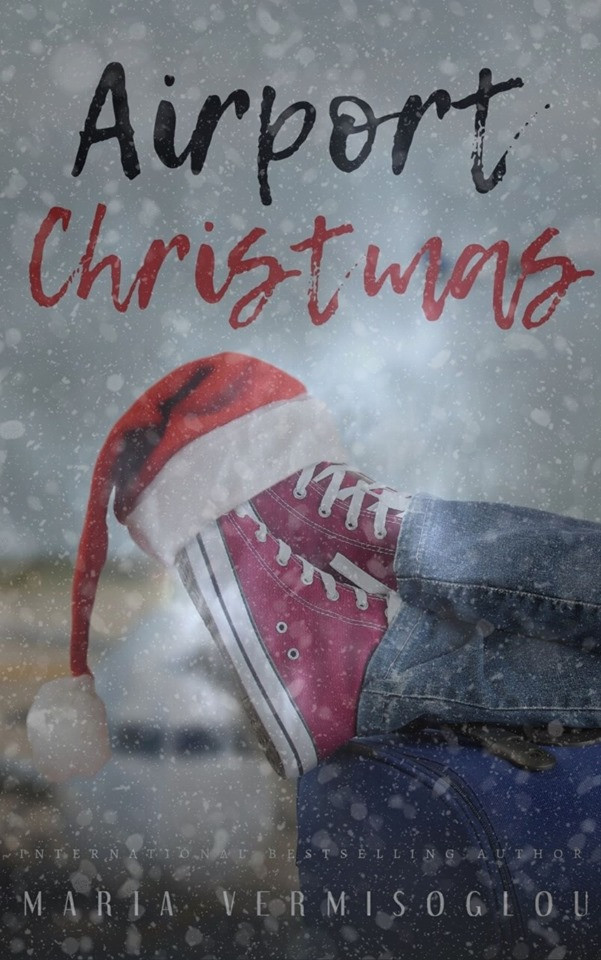 suitcase, airplane, window, feet over luggage, christmas hat, snow
