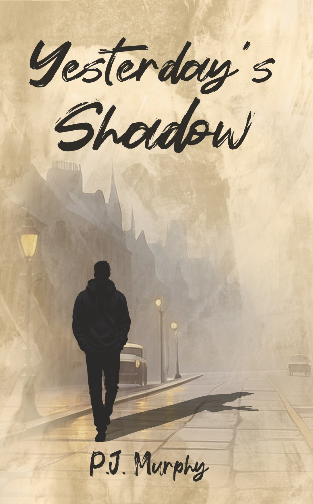Silhoette of a young man on a street; his shadow is that of a preacher.