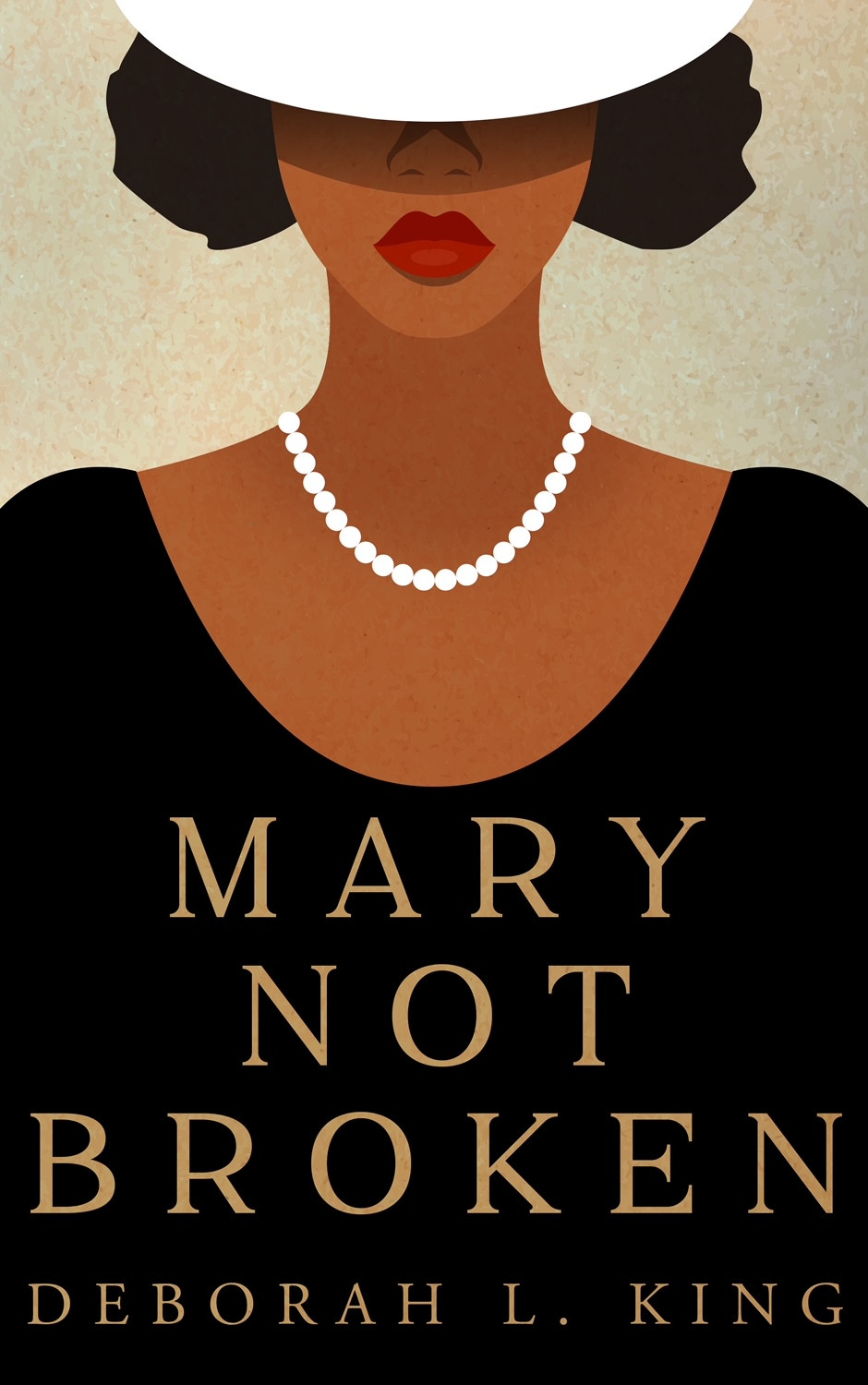 Woman wearing hat, black dress and pearls