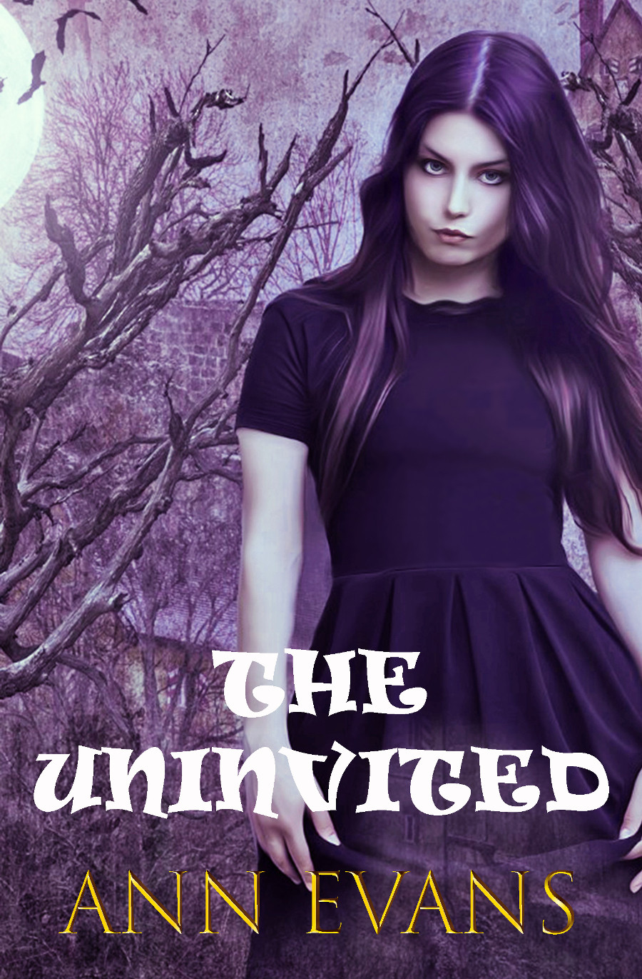 Mysterious looking young woman in the woods at night.