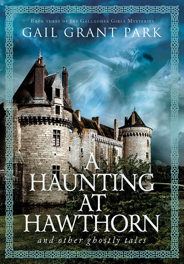 Castle in trees with ghostly image in the clouds