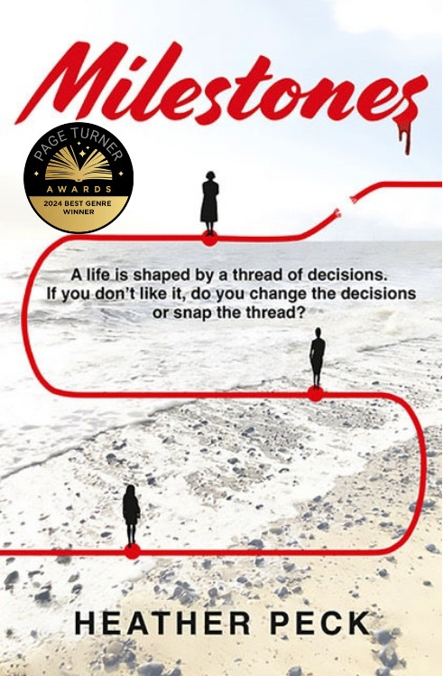 Images of the different life stages of a woman on track set against a background of a beach.