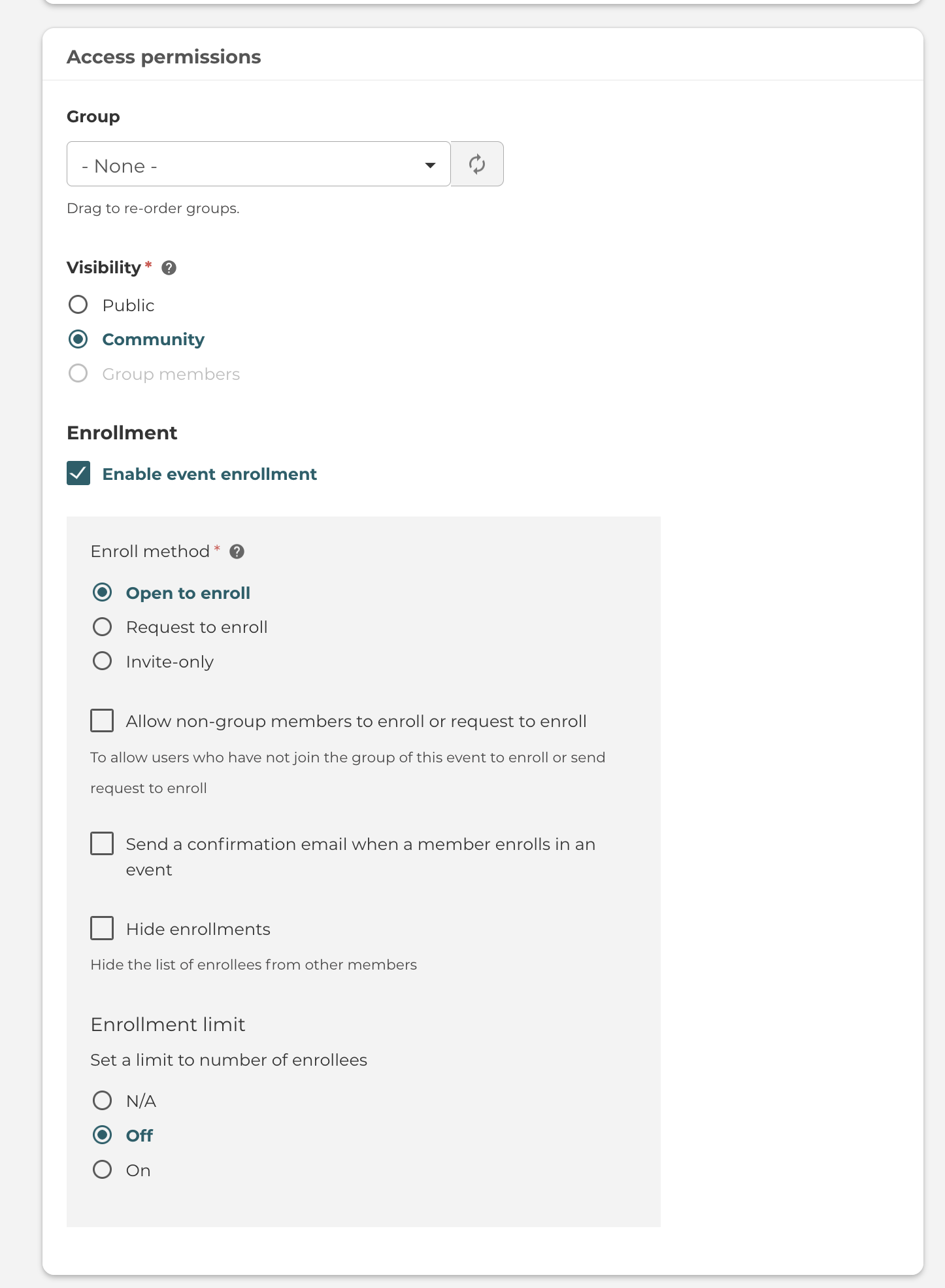 There are many more Event Enrollment settings which you can control as an event membership author