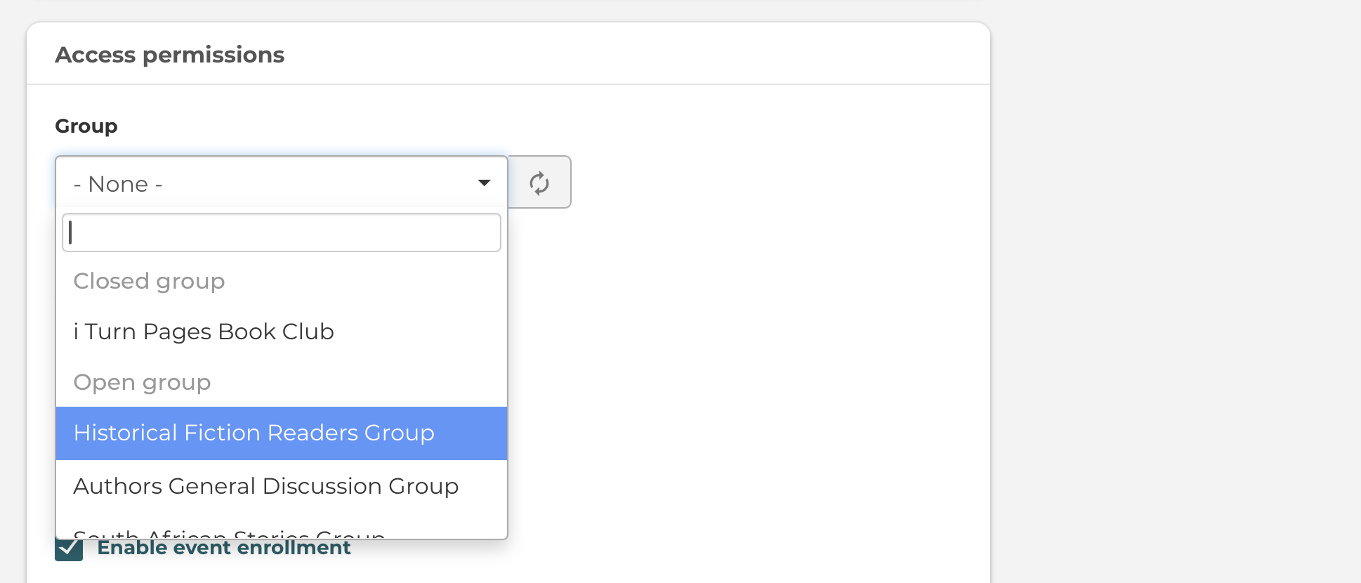 adding a book giveaway event to a group changes visibility to the event