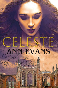 Young ghostly woman looking down over a city and cathedral. 