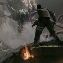 Hero facing charging monster