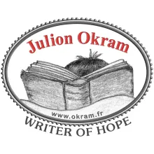Julion Okram's official logo and avatar (a head behind an open book).)